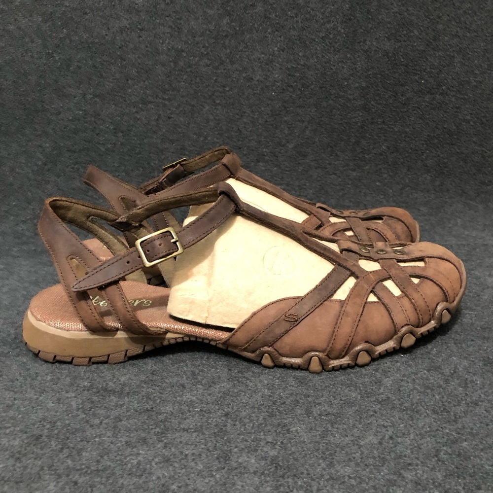 Skechers Biker Women’s Caliper Slingback Strappy Brown Leather Sandals Size 10